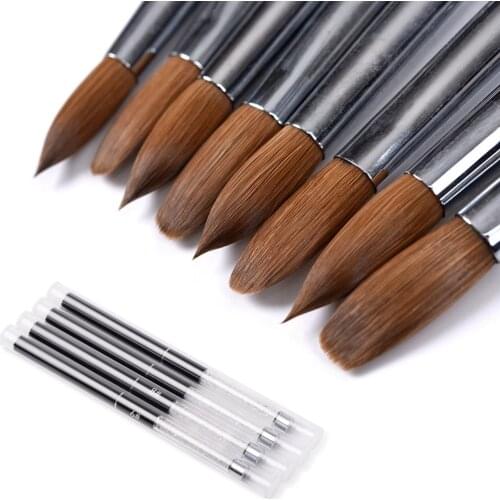 100% Kolinsy Nail Art Brush Set Crystal Handle Acrylic UV Gel Glitter Drawing Painting Brushes Carving Flower Pens Nail Tool
