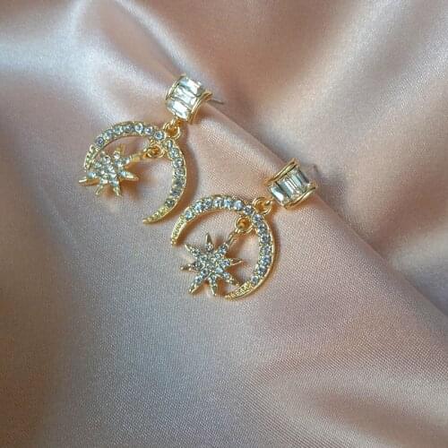 Korean Fashion Earrings Jewelry Brincos Crescent Eight Pointed Star Earrings Statement Earrings Oorbellen Earrings For Women