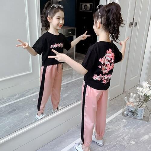 Girls Suit Summer New Children Casual Short Sleeve T-Shirt & Loose Pants Two-Piece Outfits Clothes for Girls Age 8 12 Years Old