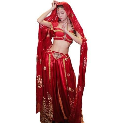 Halloween Cosplay Costume Aladdin Jasmine Princess Belly Dance Tops Pants Veil Suit Women Girls Sexy Dance Dress