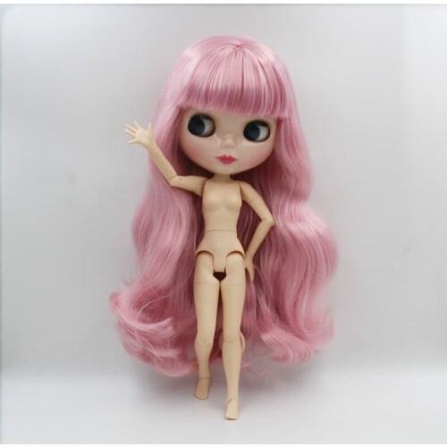 Blygirl,Blyth doll,Honey peach pink wavy hair, bangs and no bangs, 19 joint dolls, DIY nude dolls, can change the body