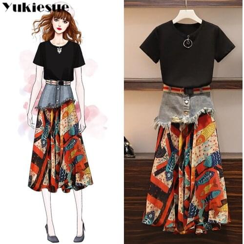 Summer 2 two piece pint denim skirt set women clothes ensemble femme sets womens club outfits for women lounge wear crop top