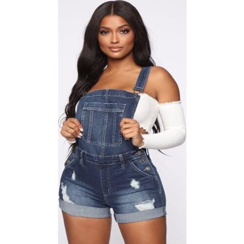 Fashion Casual Ripped Hole Denim Overalls Women Summer Jumpsuits Ladies Denim Rompers Playsuit Salopette Straps Shorts Rompers