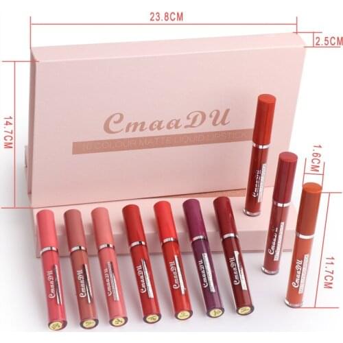 10pcs/set Magical Matte Lipgloss Kit Velvet Non Stick Cup Waterproof Lazy Professional Make-up Liquid Lipstick Liptint Cosmetics