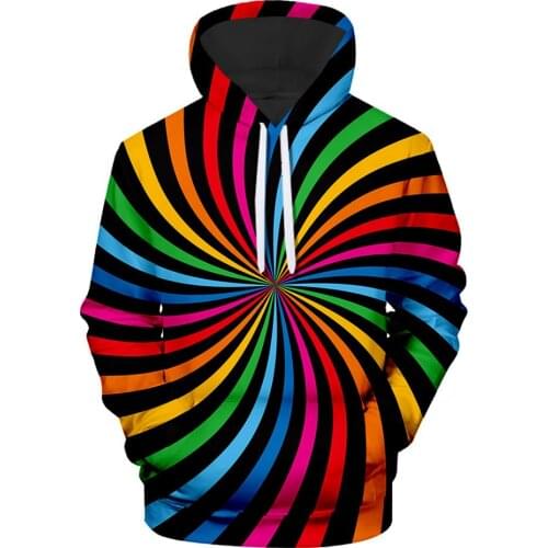 Color vertigo 3D digital printing hip-hop trend street retro casual autumn and winter plus velvet hooded sweater oversized