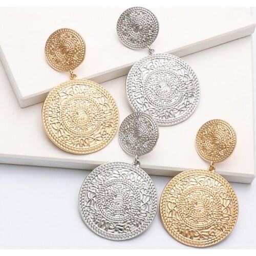 Wholesale New Gold Silver-Plated Big Earrings Goth Vintage Handmade Punk Dangle Hanging Earrings Women Wedding Jewelry Shipping