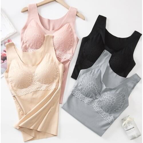 Autumn And Winter 4.0 Dralon Thermal Underwear Women 's Seamless Slim Fit Plus Velvet Band Latex Chest Pad Bottoming Vest