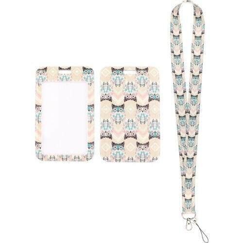 24pcs/lot MD913 DMLSKY Cartoon Owl Neck Strap Lanyard for keys ID Card Gym Phone USB badge holder DIY Hang Rope With Card Holder