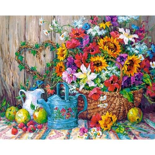 Painting By Numbers DIY Oil Beautiful Flower Basket Harvest Scenery Painting On Canvas Wall Art Acrylic Paint By Numbers Decor