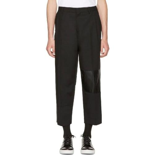 Self-made 2020 new mens casual pants loose nine-point trousers pasted with leather stitching