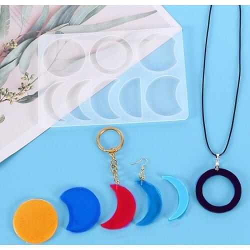 Handmade DIY Making Crafts Moon Round Jewelry Pendant Crystal Epoxy Resin Molds Keychain Accessories Silicone Mold
