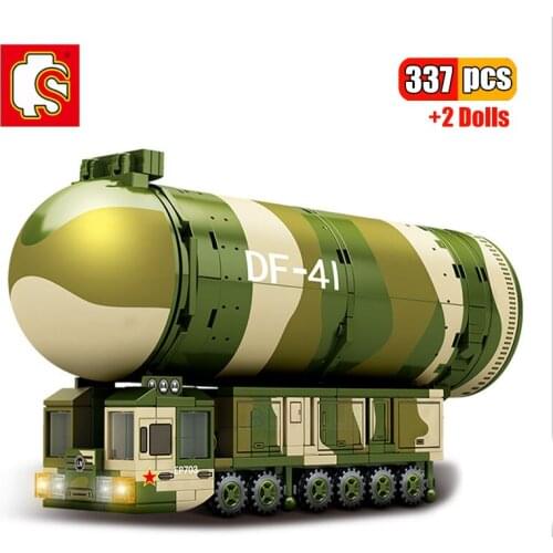 SEMBO 337Pcs WW2 Army Q Version DF-41Intercontinental Ballistic Missile Trucks Vehicle Model Building Blocks Toys Children Gifts