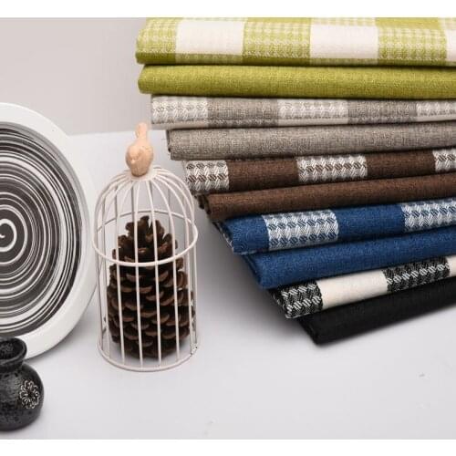 Sofa Cotton Linen Check Stripe Solid Color Thick Fabric Tablecloth Cushion Upholstered Dining Chair Old Coarse Fabrics Cloth