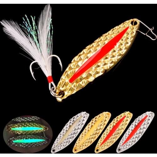 Luminous Metal Spinner Spoon Fishing Lure Hard Baits Sequins Noise Paillette with Feather Treble Hook Fishing Tackle 2.5g-20g