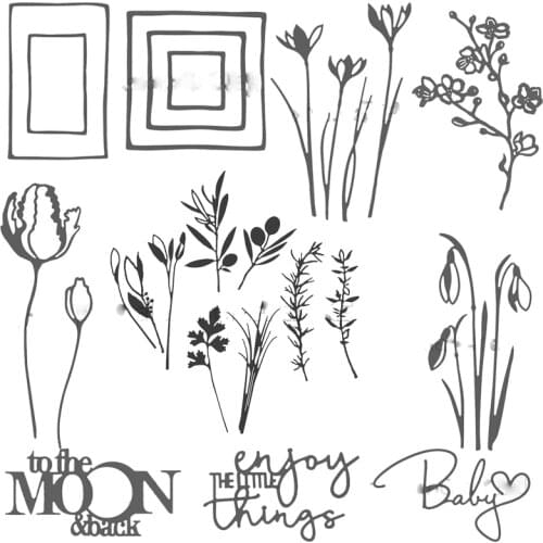 New Square Frame Wild Lotus Tulip Leaf Metal Cutting Dies Stencils for DIY Scrapbooking Decorative Embossing Card Crafts Die Cut