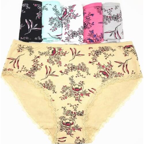XXL-4XL Fashion New Briefs Women Floral Printed Cotton Panties Plus Size Woman Underpants Female 6 Pcs a Pack Ladies Intimates