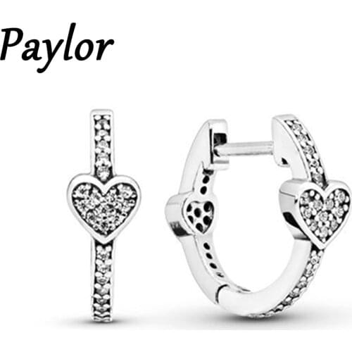Paylor Unique Silver Plated Pave Heart Hoop Fashion Earrings CZ Simple Fashion Stud Earrings For Women Party Engagement Gifts