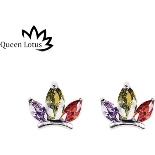 Queen Lotus High Quality Colorful AAA Zircon Crown Women Stud Earring Fashion Design For Gift