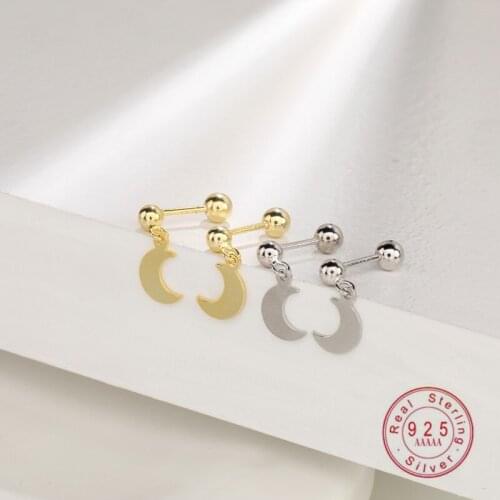 925 Sterling Silver Korean Creative High Quality Moon Stud Earrings Women Sweet Temperament Engagement Jewelry
