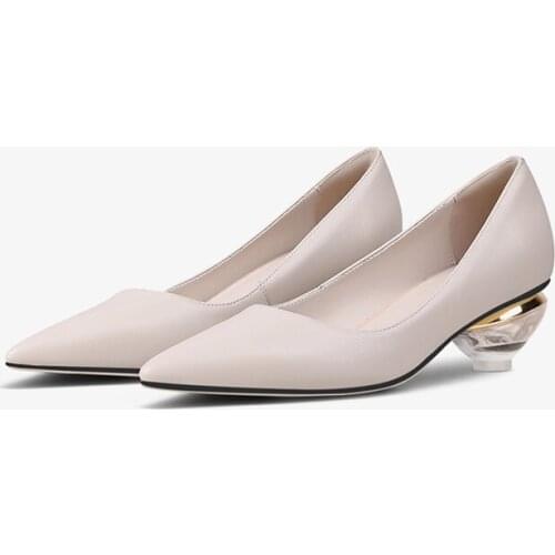 Simple style pointed toe 3.5cm med strange heels pure color work office slip on daily wear cozy brand women pumps HL358 MUYISEXI