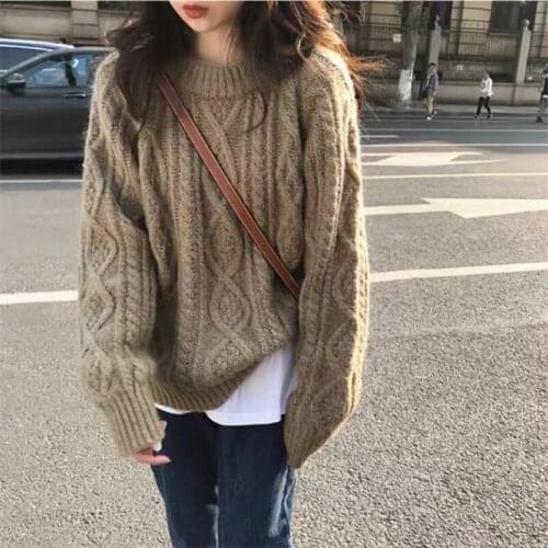 Womens Sweater Loose Short Twist Sweater Long Sleeve Top Cozy Style Knitted Tops Korean Fashion Casual Winter Clothes Women