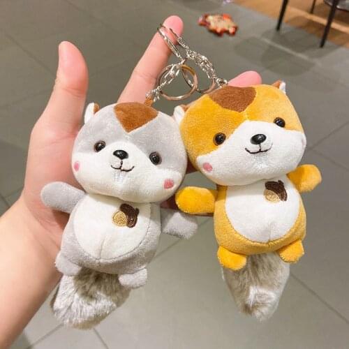 Zqswkl 12cm anime plush squirrel key chain cute backpack doll women car keychain on the phone mini soft stuffed toys