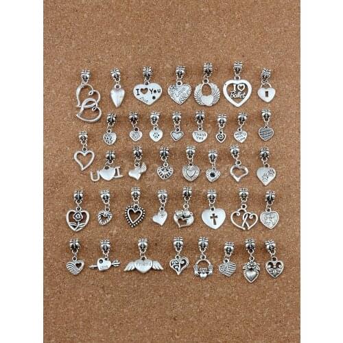 117Pcs/lot Mixed Heart Dangle Charm Beads Fit Charm Bracelet DIY Jewelry 39 - Style A-527a