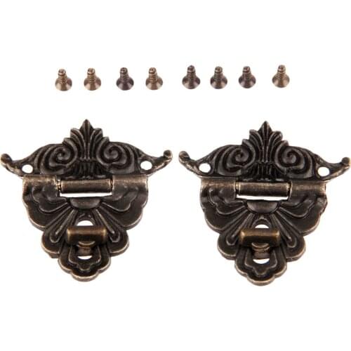 2Pcs 45*48mm Antique Bronze Latches Funiture Hardware Decorative Jewelry Box Drawer Decorative Hasp Lock Latch With Screws