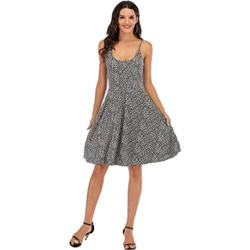 2021 Summer New Style Sling Print Leopard Print Big Swing Dress Dimanaf Dress