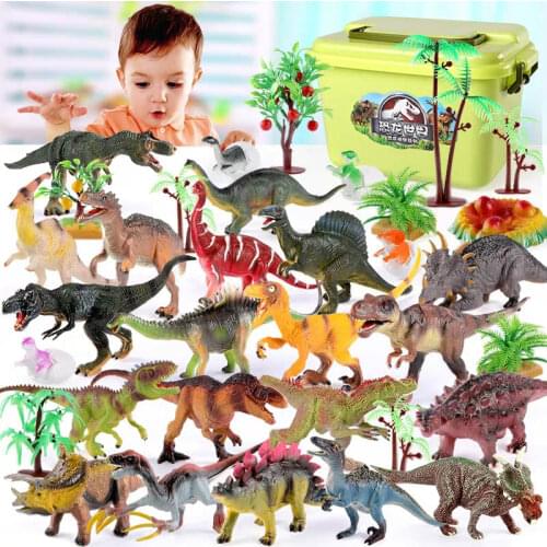 34 PCS Simulation Tyrannosaurus Rex Stegosaurus Pterosaur Dinasour Egg Soft Plastic Anime Model Set Kids Toy Memory