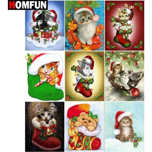 HOMFUN 3D Diamond Painting "Christmas cat boots" DIY Full Rhinestones Drill Cross-stitch Kits Square Round Diamond Embroidery