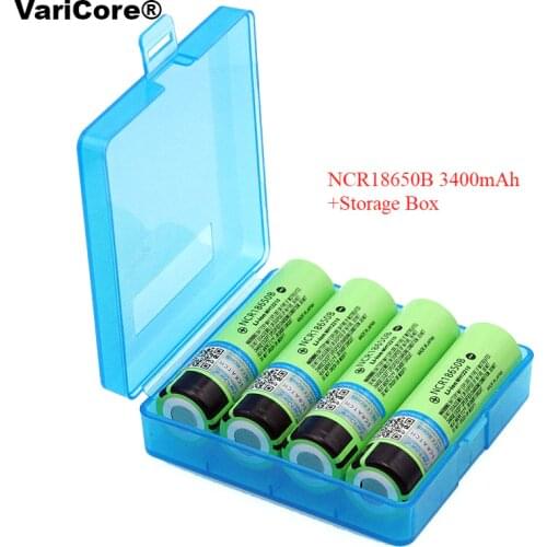 4PCS VariCore New Original 18650 NCR18650B Rechargeable Li-ion battery 3.7V 3400mAh For Flashlight batteries + Storage box
