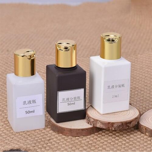 50ml 100ml empty square bottle with gold disc cap Cosmetic refillable bottle essential oil liquid container 50PCS