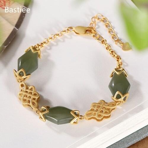 Bastiee 925 Sterling Silver Bracelet For Women jewelry Golden Plated Jade Charms Hmong Luxury Bracelets Chinese knot
