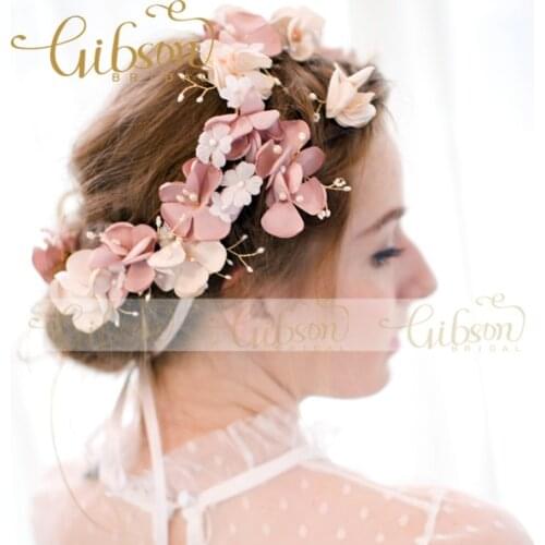 Free Shipping Korean Flowers Hawaiian Halo Crown With Freshwater Pearls Wedding Hair Vine Bridal headpiece by Gardens of Whimsy