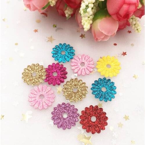 100pcs Glitter mix Paillette Leather mini Chrysanthemum Applique Patches Wedding DIY Hair Clip Accessories Craft Supplies SE121