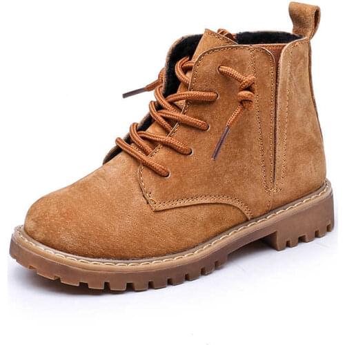 Children Genuine Leather Boots Boys Autumn Mid-top Quality Pigskin Martin Boots Girls Fashion Retro Side ZIper Winter Shoes