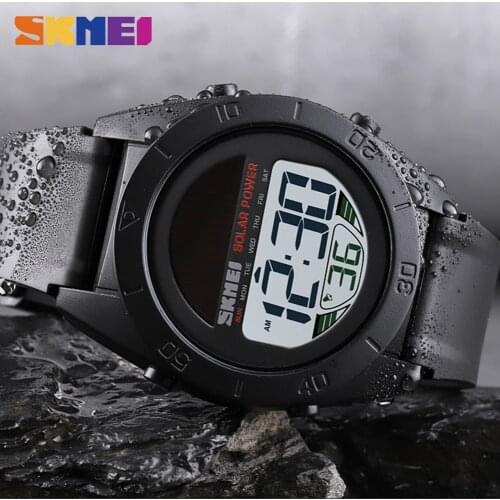 SKMEI Fashion Solar Power Watches For Boys Outdoor Sport Camouflage Chronograph Alarm Waterproof 5 Bar Watches Men 1592