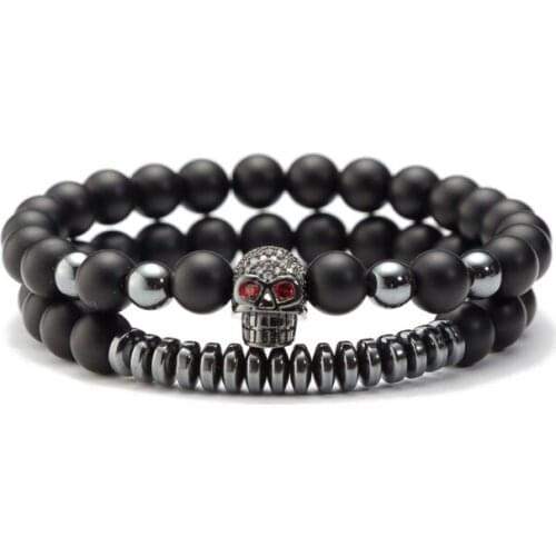 Skull 8mm bohemian multicolor Agate beads Chakra Reiki Buddha Yoga Bracelet elastic adjustable Volcanic Stone Bangles erf23