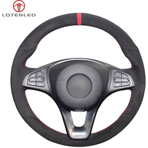 LQTENLEO Black Suede Car Steering Wheel Cover For Mercedes Benz C180 C200 C260 C300 B200 E200 E300 CLS260 CLS300 GLC260 GLC300