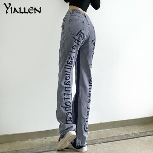 Yiallen Y2k letter Embroidery Straight Jeans Pants Women Baggy High Waist Boyfriends Mom Denim Streetwear Harajuku Trousers 2021