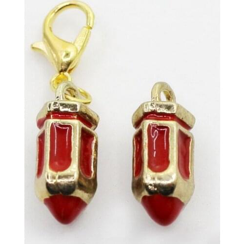 Enamel Red Pencil 10pcs/lot Dangle Charms Lobster Clasp DIY Jewelry Accessory Hanging Charms for Bracelets