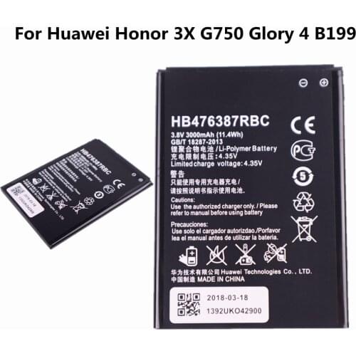 HB476387RBC Battery For Huawei Honor 3X G750 Glory 4 B199 G750-U10 G750-T01 G750-T00 G750-C00 G750-U00 3000mAh