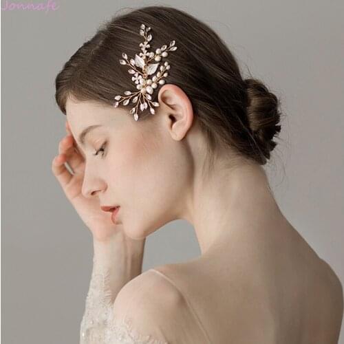 Jonnafe Freshwater Pearls Bridal Hair Jewelry Comb Gold Color Wedding Headpiece Women Hair Ornament Accessories