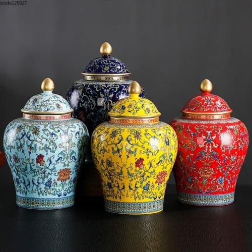 European-style ceramic coffee tea pot enamel large sealed storage pot hand-painted color pattern general jar art home decoration