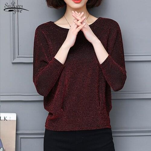 Classic Black Blue Shine Womens Blouses Plus Size Glitter Shirt Tops Tunic Women Fashion New Elegant Shiny Sequin Blouse 15841