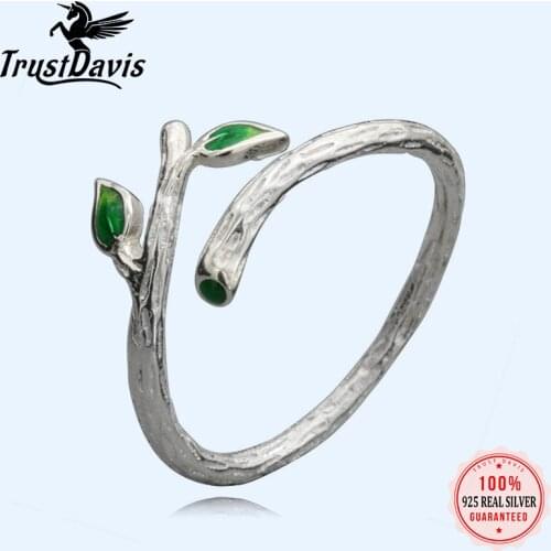 Trusta 2020 100% 925 Sterling Real Silver Leaf Tree Branch Open Fine Ring Gift For Woman Girl Finger Rings Fashion Jewelry DS582