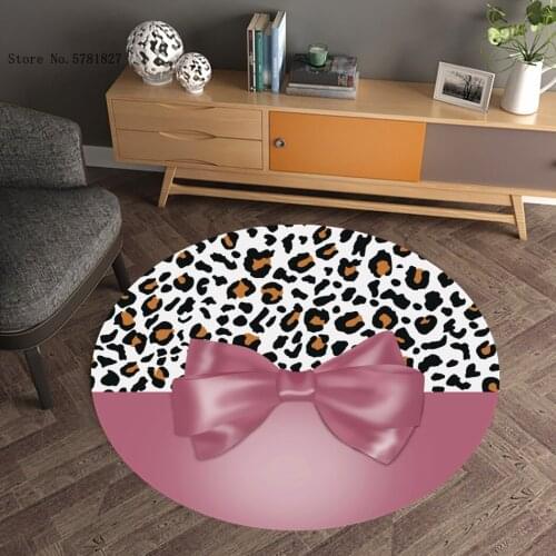 Bowknot Leopard Round Carpet 3D Print Colorful Cartoon Floor Carpet Home Textile Floor Mat For Living Room Kitchen Floor Rug