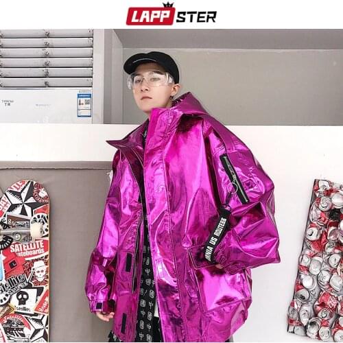 LAPPSTER Men Streetwear Reflective Bomber Jacket 2021 Mens Hip Hop PU Jacket Windbreaker Fashion INS Varsity Jacket Coats