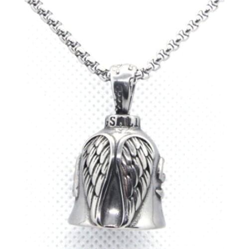 Men and Women Fashion Punk Black Angel Wings Bells Two Sides Biking Sliding Bell Pendant Necklace
